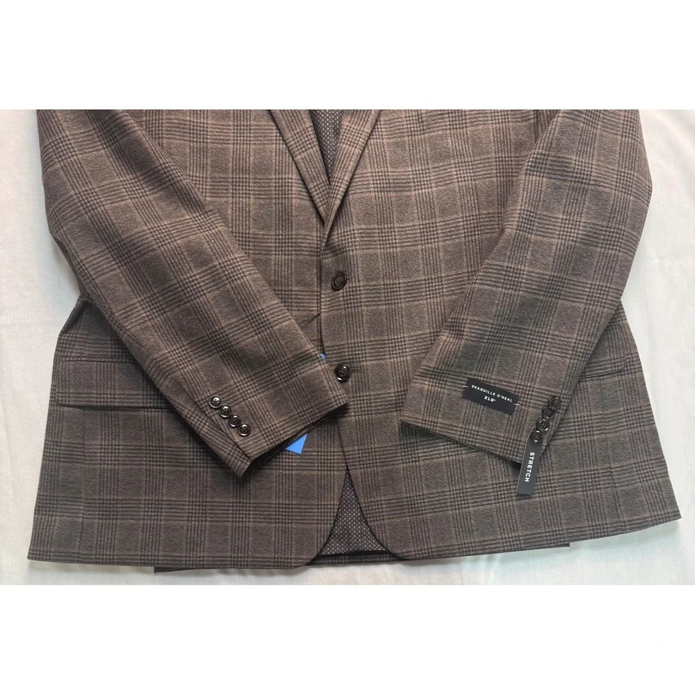 Shaquille O'Neal XLG Men 52R Brown Glen Plaid Stretch Sport Coat Blazer